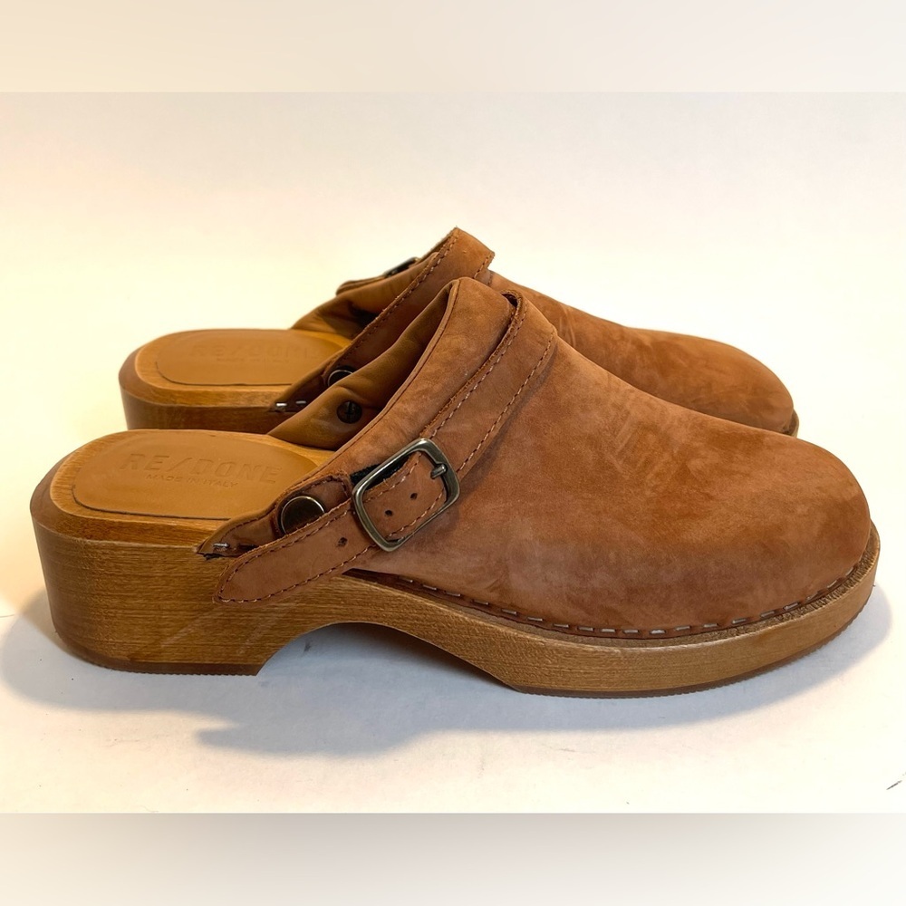NWOT RE/DONE 70s Suede Platform Clogs Size 37 EU (6.5 US) Made in Italy - Picture 2 of 12